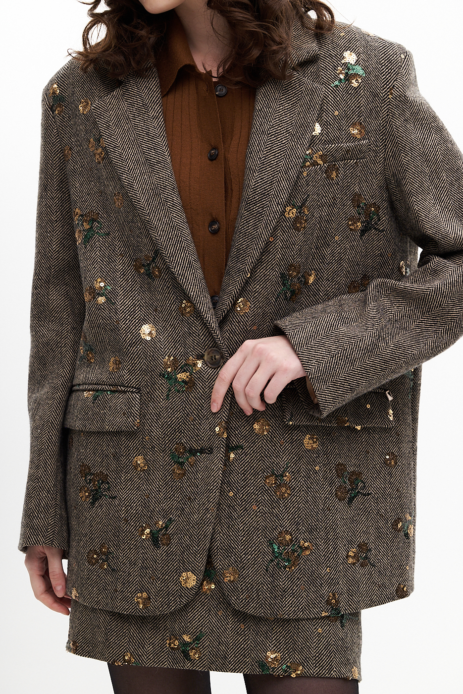 MEME ROAD Жакет из пальтовой шерсти с декоративной вышивкой пайетками