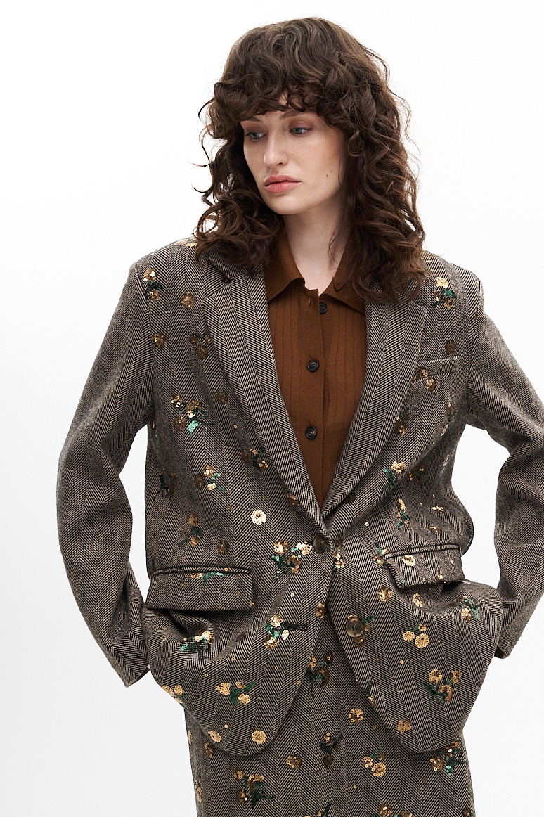 MEME ROAD Жакет из пальтовой шерсти с декоративной вышивкой пайетками