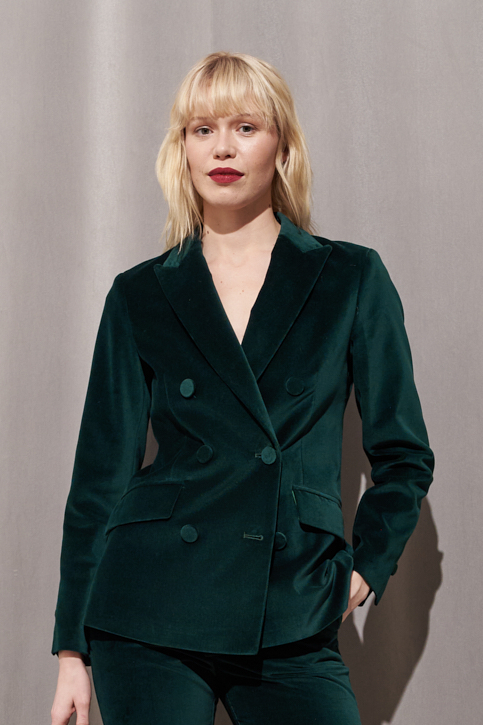 MERCÍ Жакет двубортный приталенного кроя из бархата оттенка изумруд