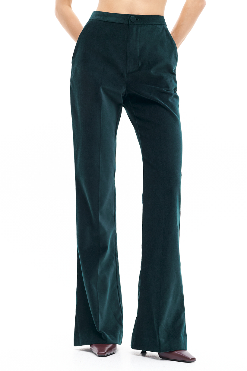 MERCÍ Брюки с легкой линией клеш из бархата оттенка изумруд