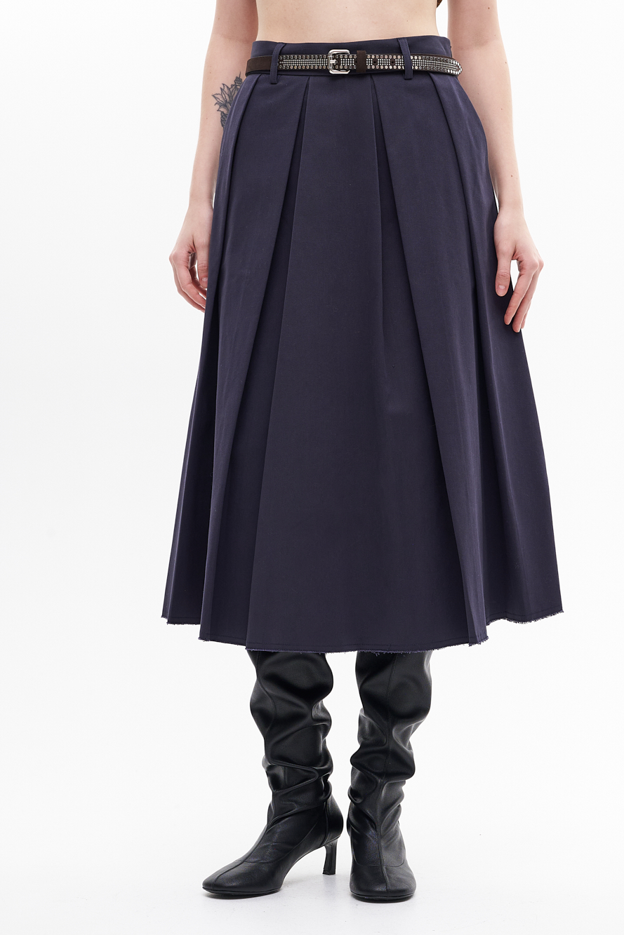 TELA Юбка с прямыми складами из габардина оттенка navy blue