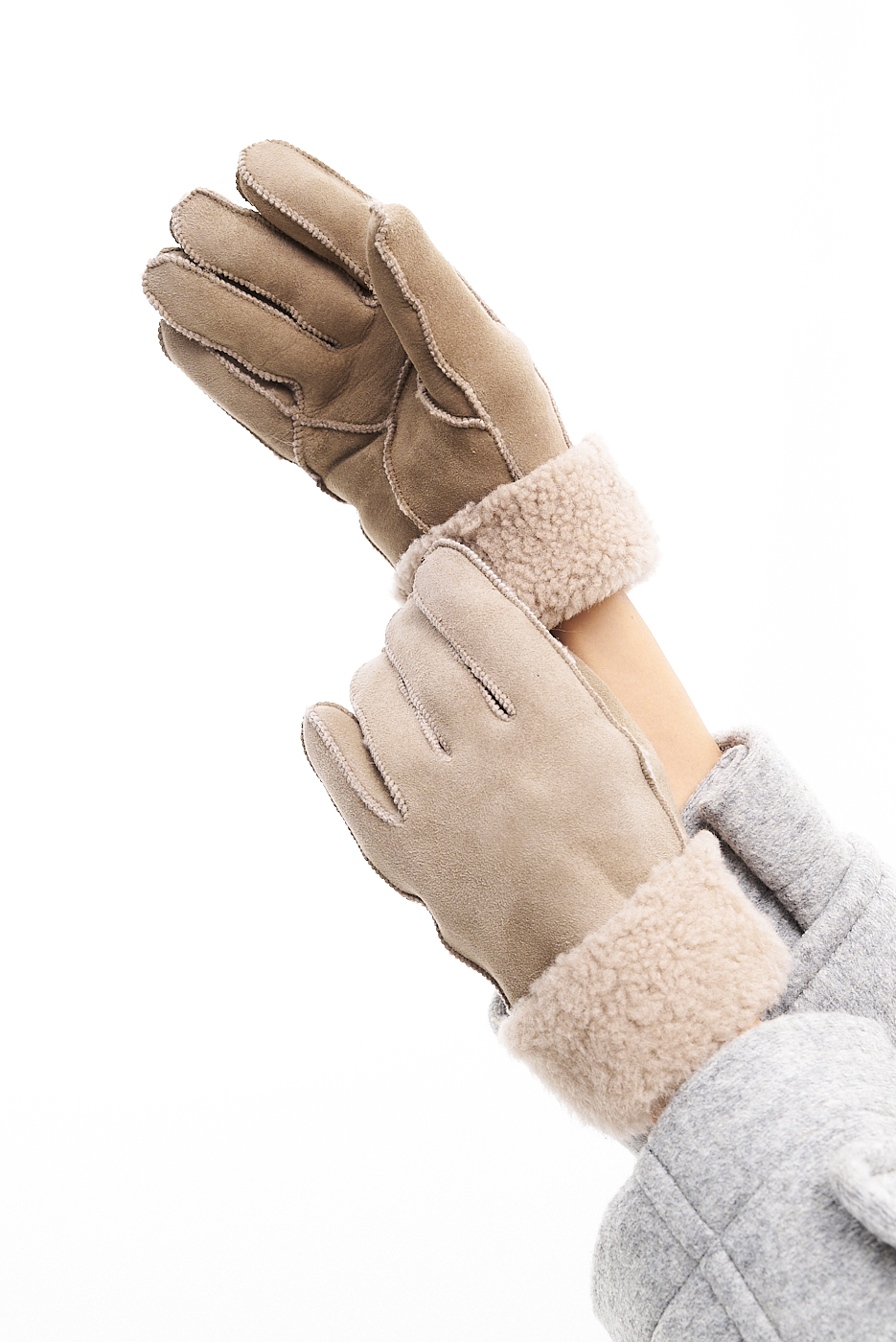 MAESTRO TOSCANO Перчатки из дубленой тосканской овчины в коротким ворсом оттенка тауп
