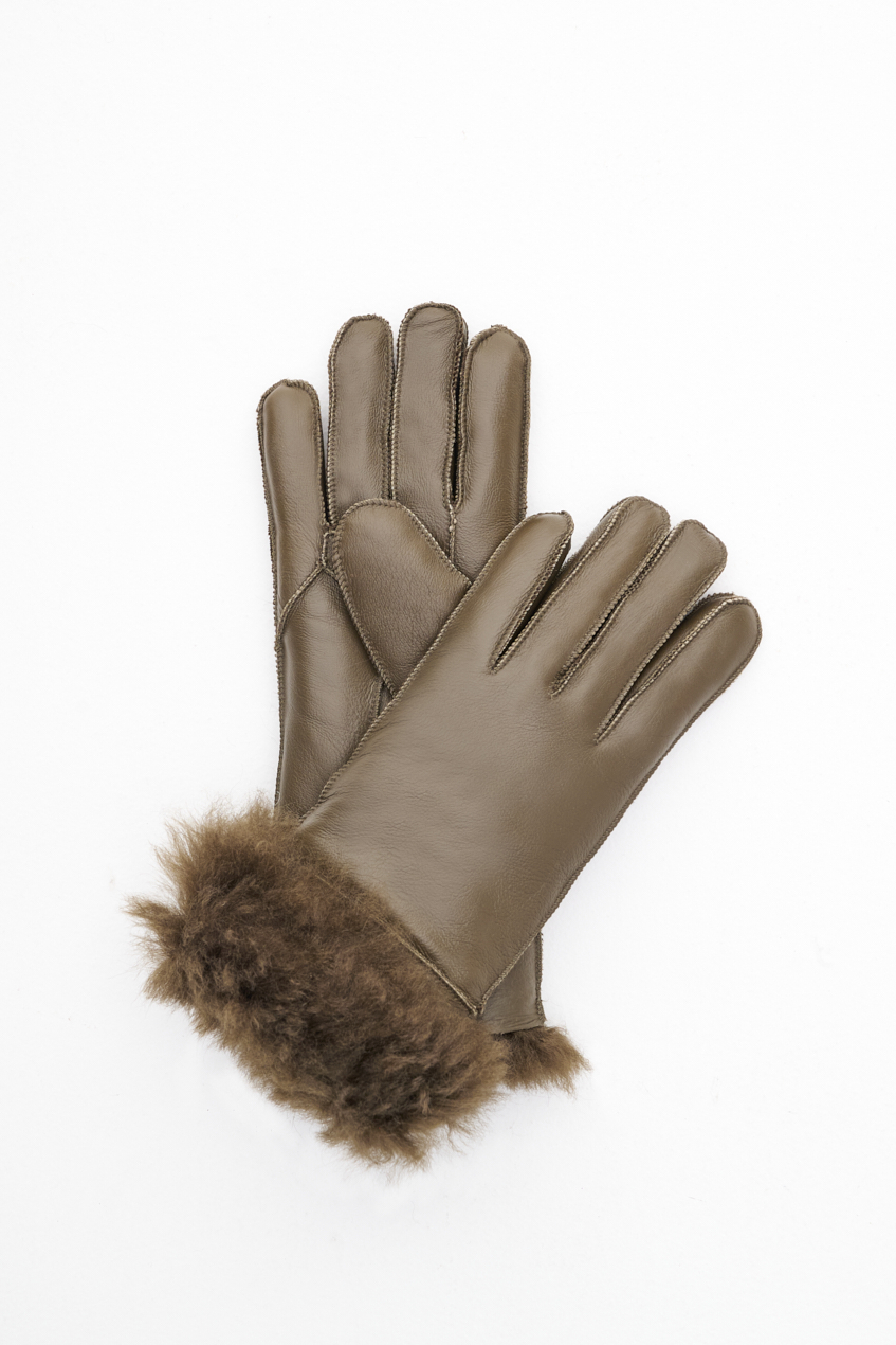 MAESTRO TOSCANO Перчатки из дубленой тосканской овчины с пушистым ворсом оттенка оливы