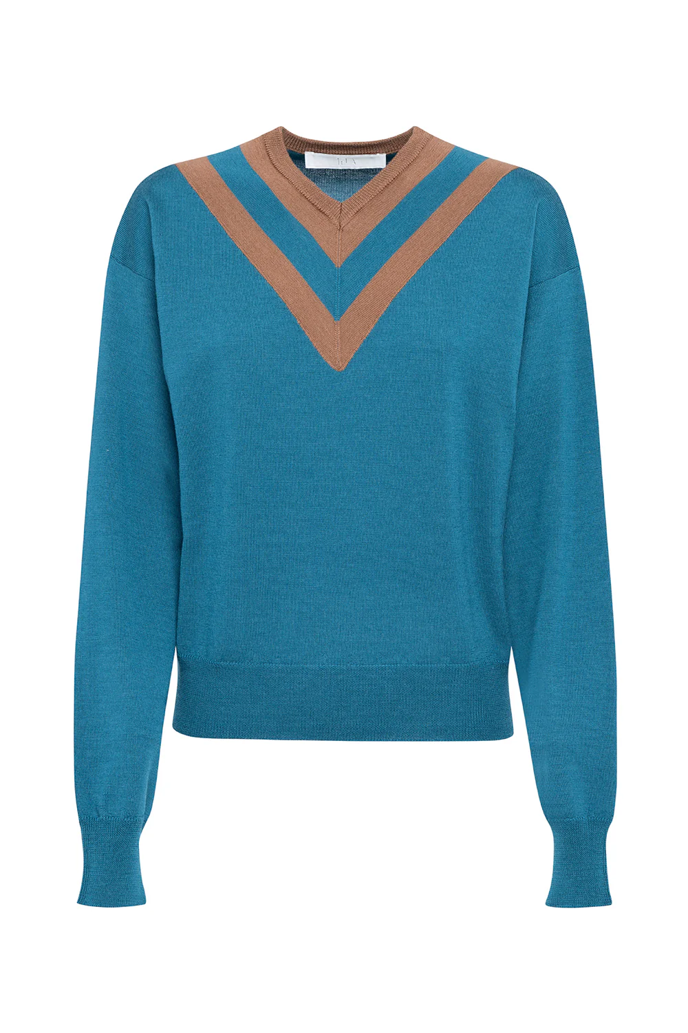 TELA Пуловер из супер-тонкой шерсти мерино с V-образной горловиной и цветовым контракстом