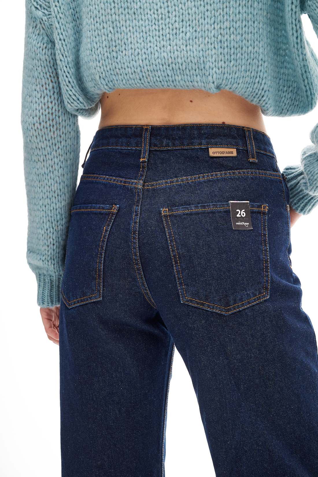 OTTOD'AME  Джинсы прямого кроя из крафтового денима насыщенного темно-синего цвета