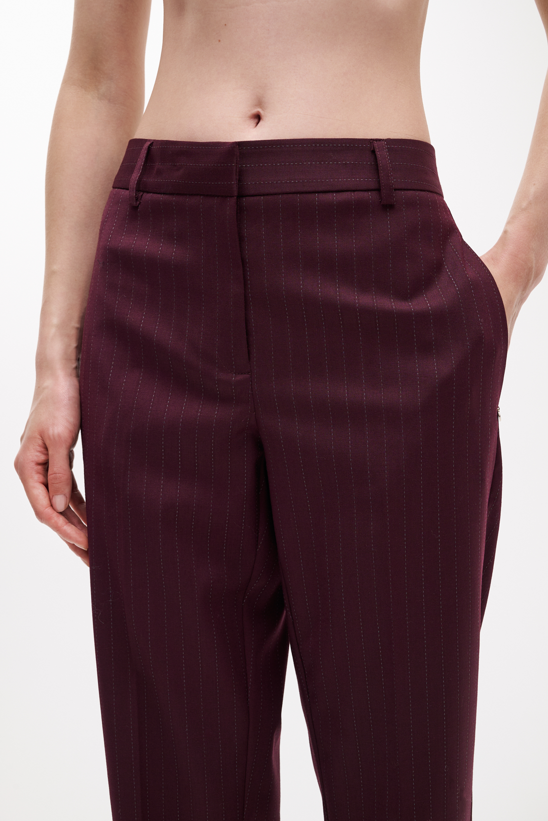 OTTOD'AME  Брюки длины 7/8 из костюмной шерсти с рисунком в полоску оттенка rouge noir