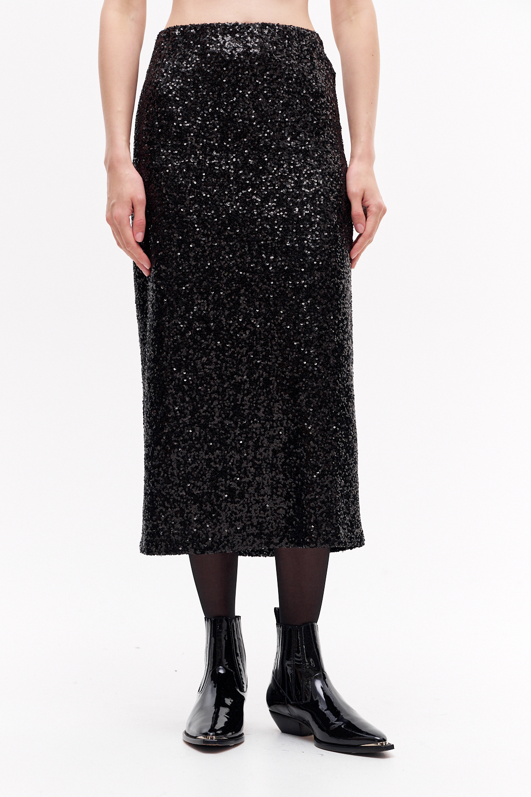 OTTOD'AME  Юбка длины миди из россыпи пайеток черного цвета