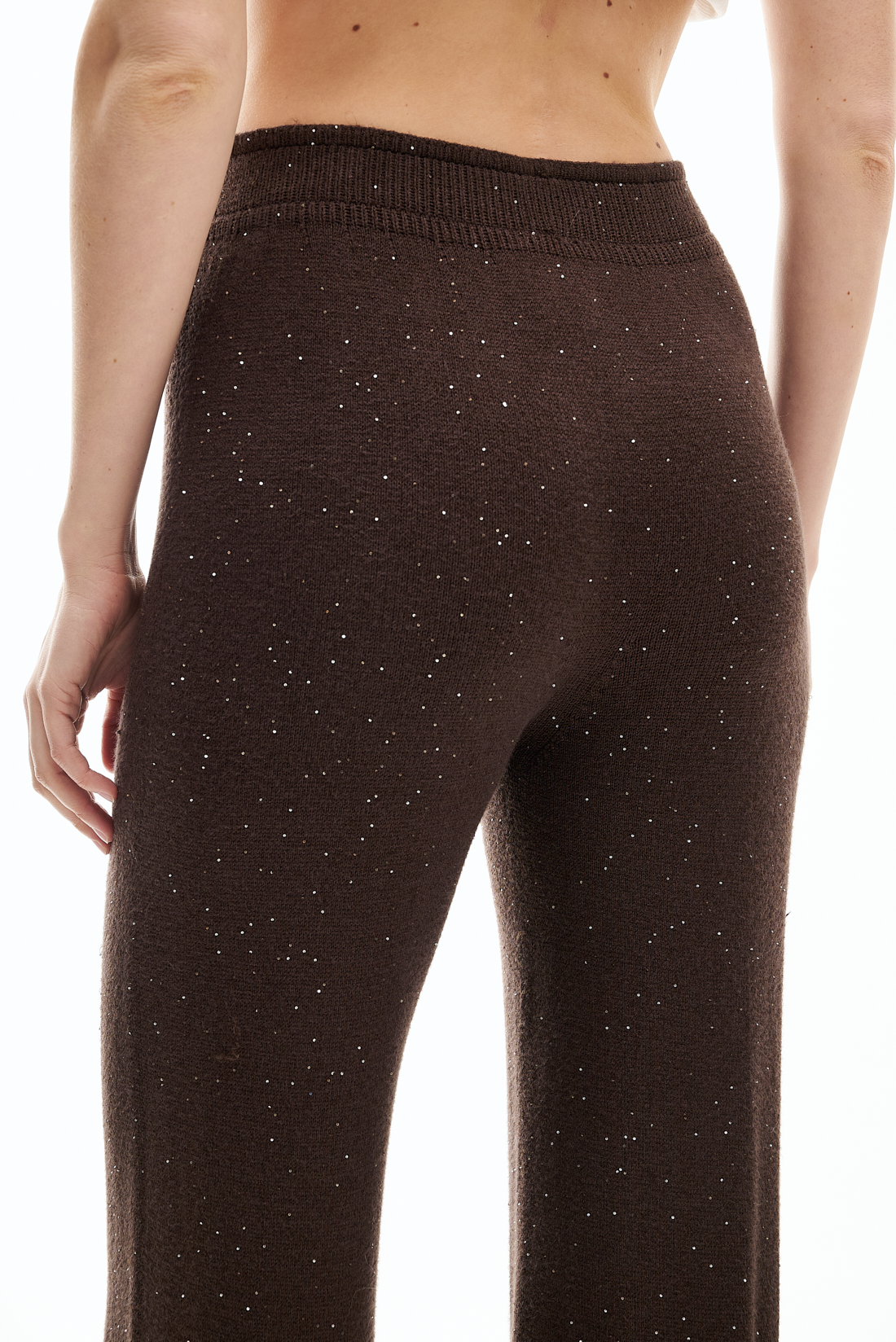 MEME ROAD Брюки из нежного трикотажа оттенка горького шоколада с легким мерцанием