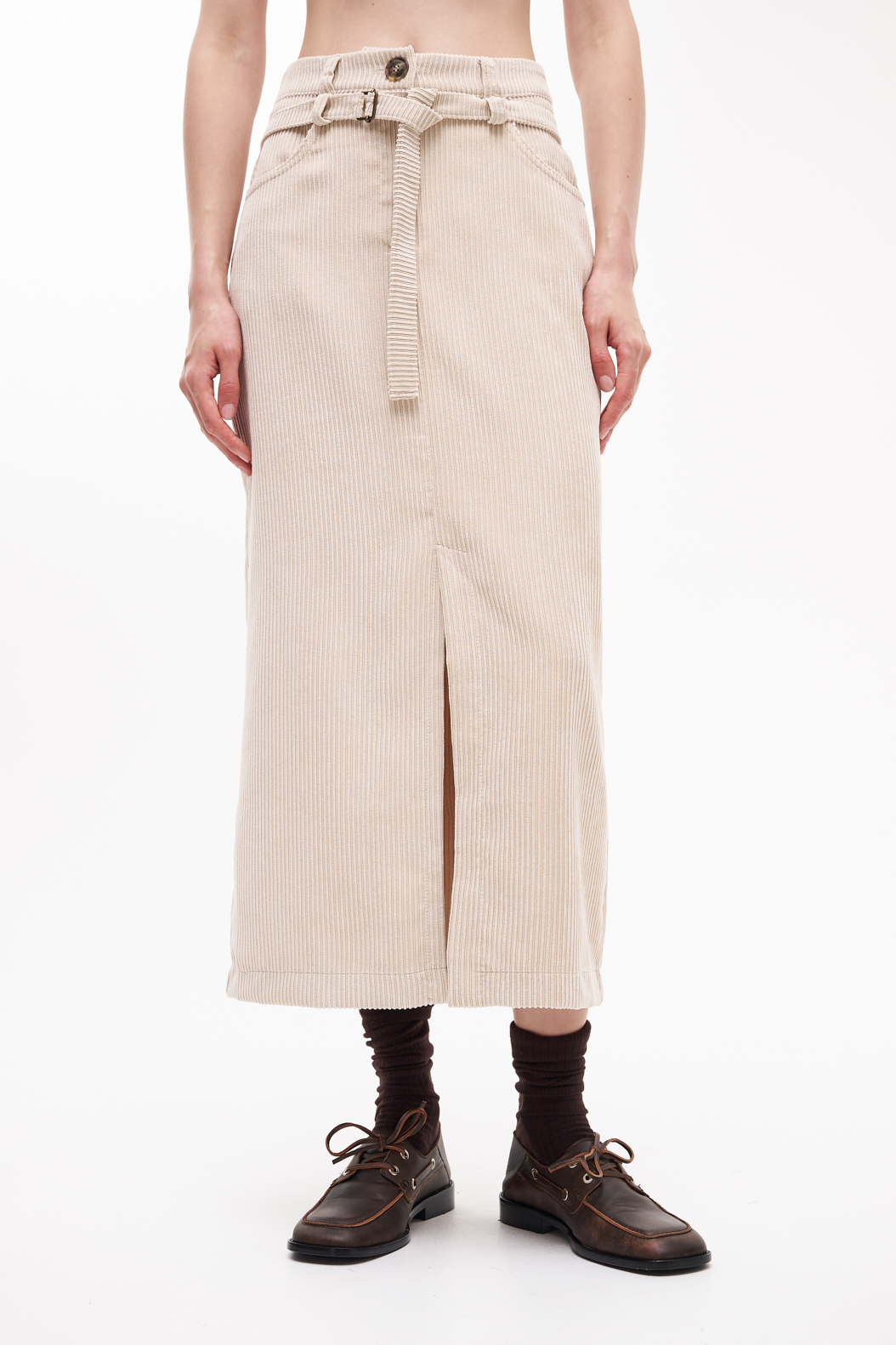 MEME ROAD Юбка прямого кроя из кордового вельвета оттенка экрю