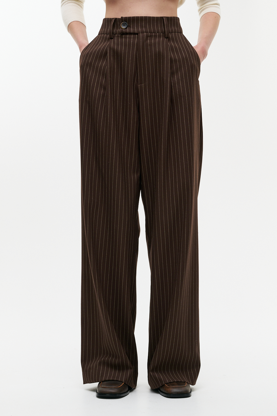 MEME ROAD Брюки прямого кроя оттенка шоколада с рисунком в полоску