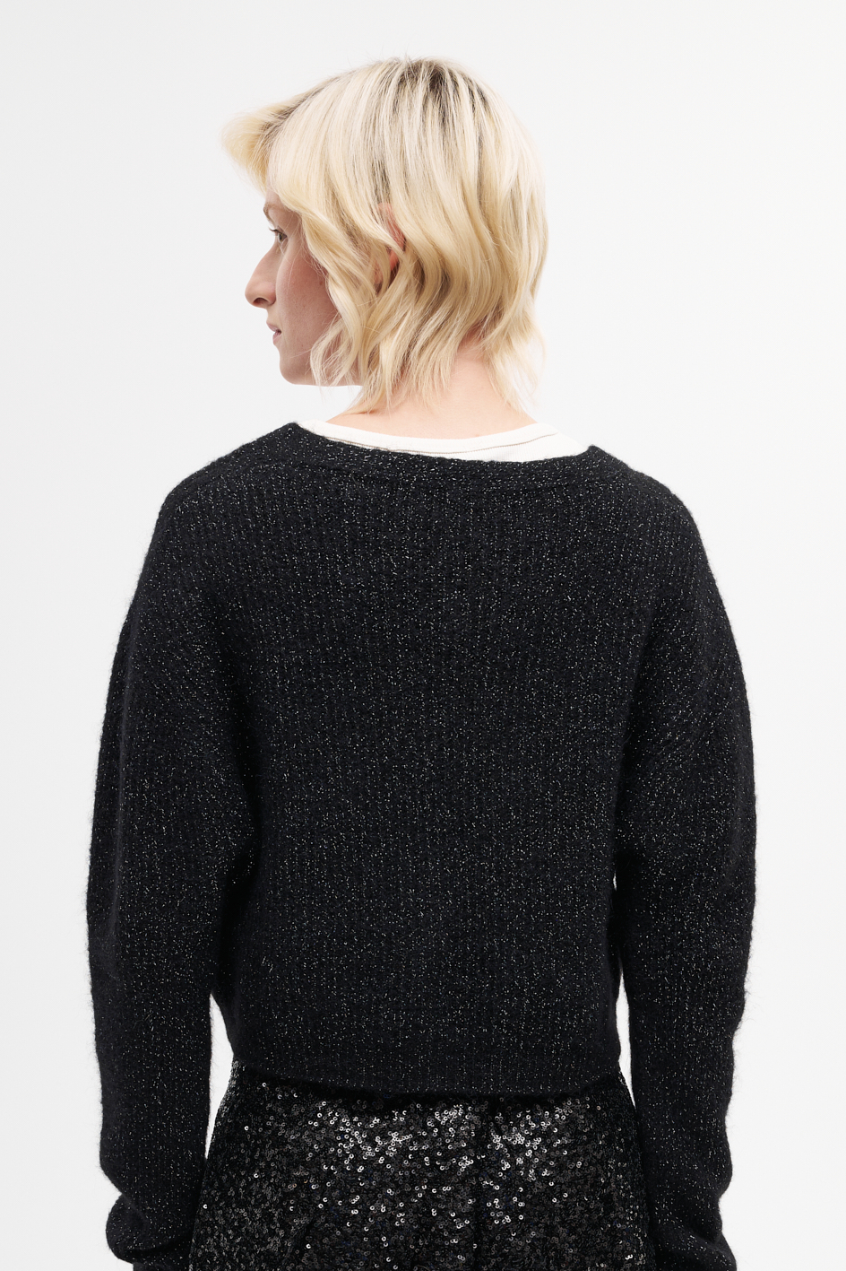 MEME ROAD Кардиган-кроп из мягкой шерсти с крупными пуговицами-стразами