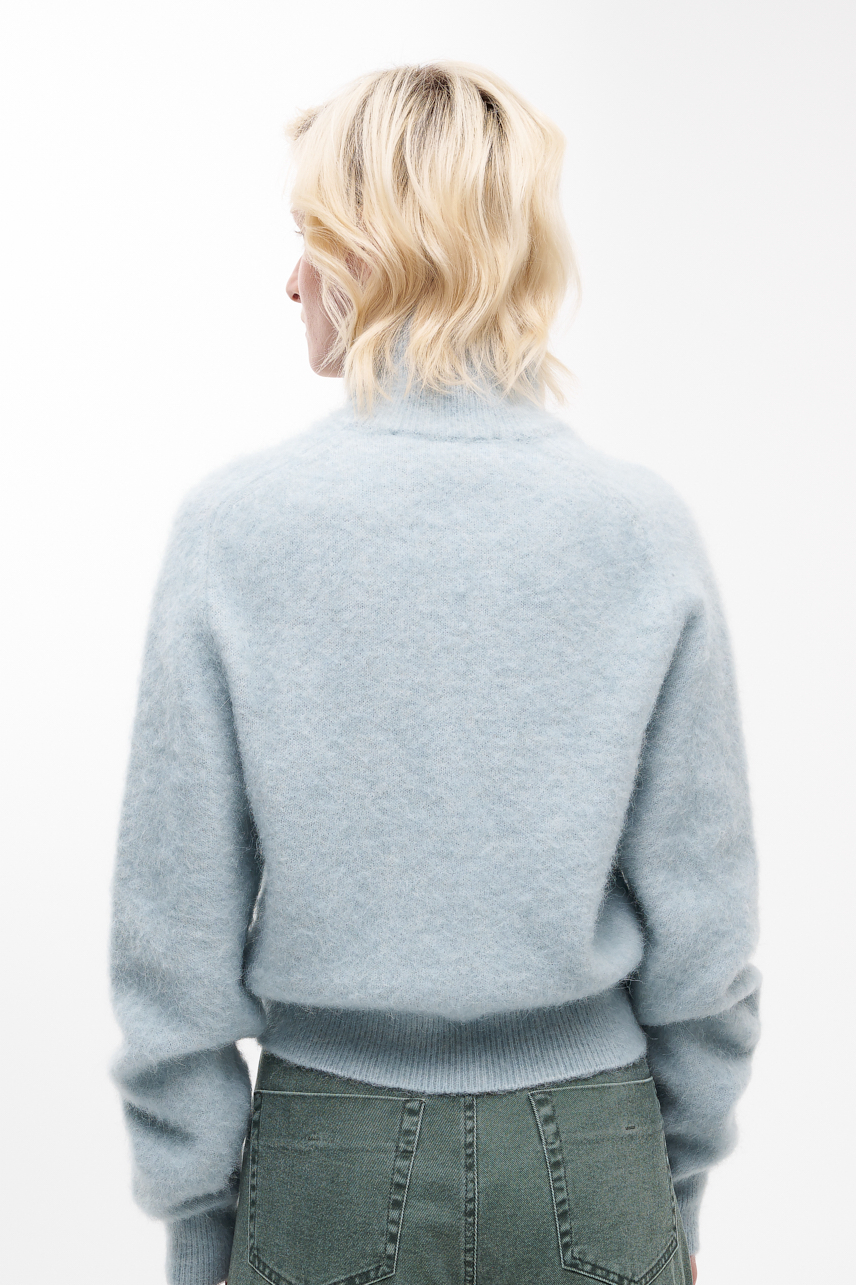 TELA Кардиган силуэтного кроя на молнии из шерсти альпака небесно-голубого оттенка