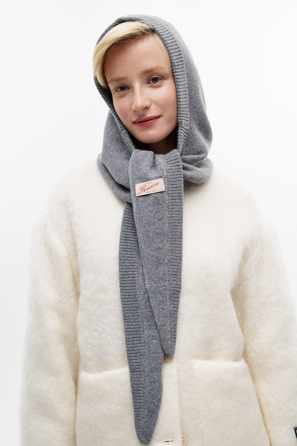 ROSEANNA Капюшон-косынка из бленда кашемира и шерсти в серо-меланжевом оттенке