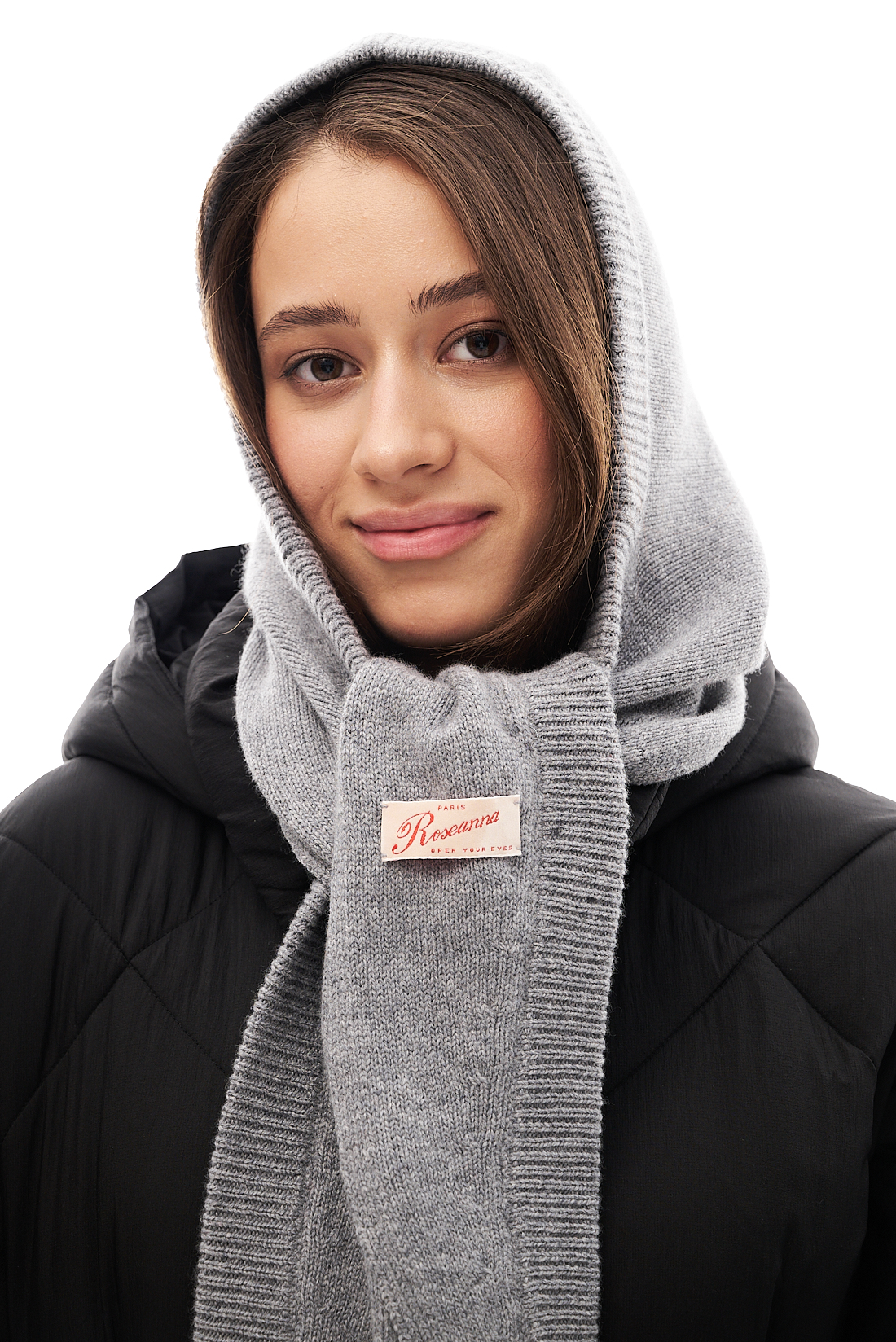 ROSEANNA Капюшон-косынка из бленда кашемира и шерсти в серо-меланжевом оттенке