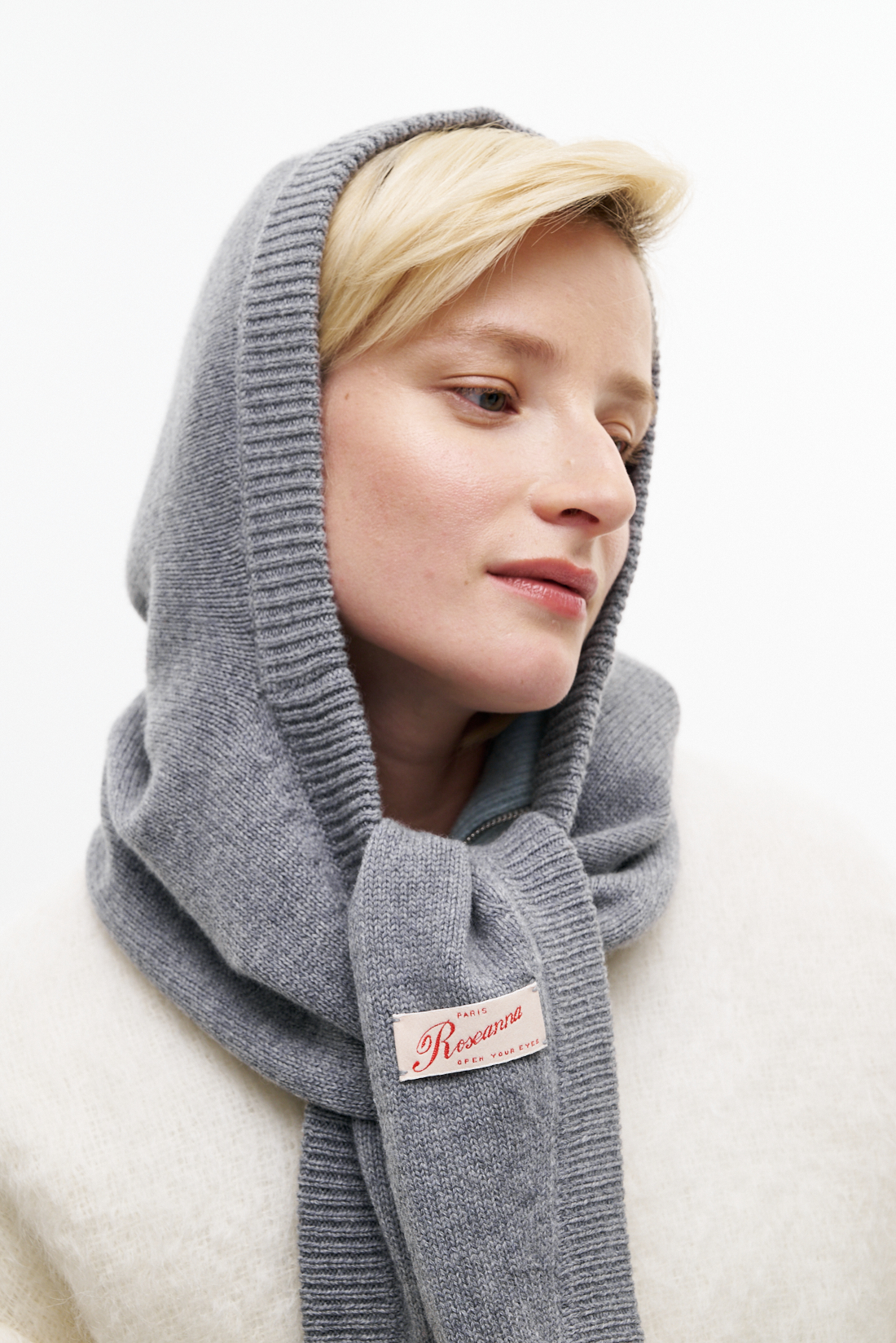 ROSEANNA Капюшон-косынка из бленда кашемира и шерсти в серо-меланжевом оттенке