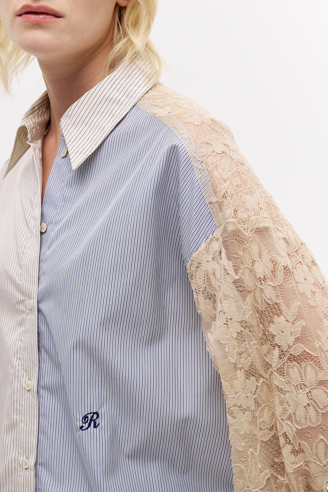 ROSEANNA Рубашка AGAIN из комбинированного рубашечного хлопка и кружева Шантильи