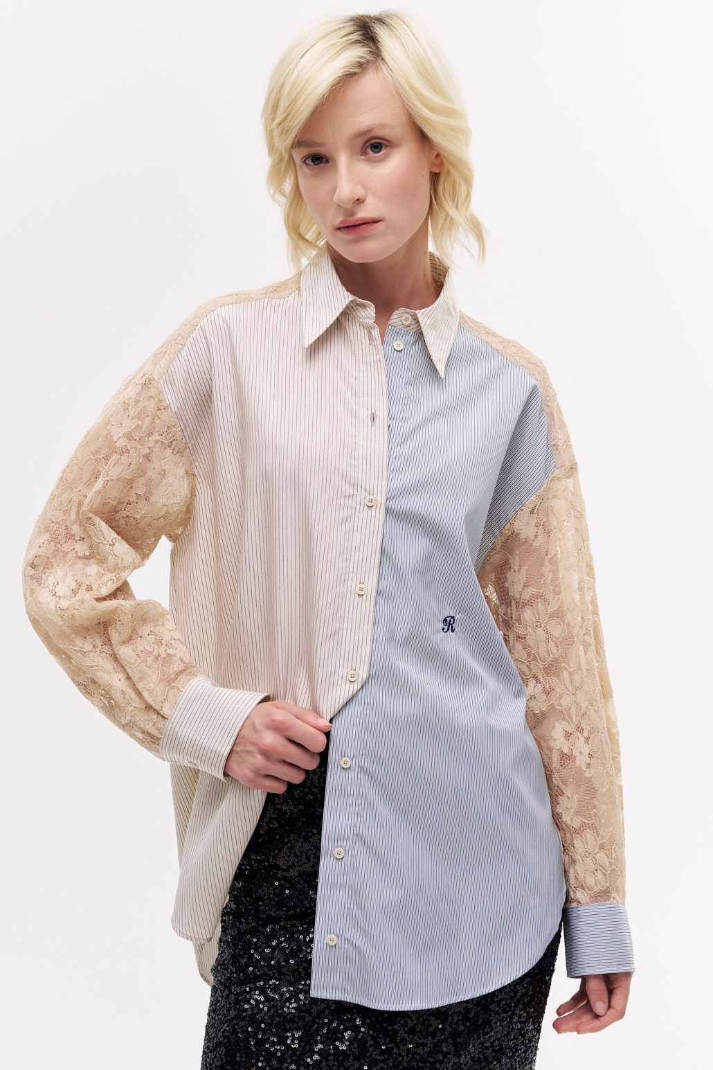 ROSEANNA Рубашка AGAIN из комбинированного рубашечного хлопка и кружева Шантильи