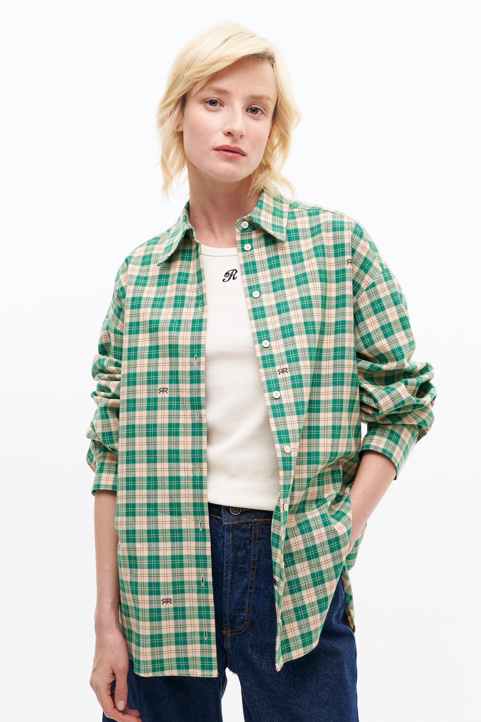 ROSEANNA Рубашка AGAIN свободного кроя с принтом в клетку в зеленой гамме