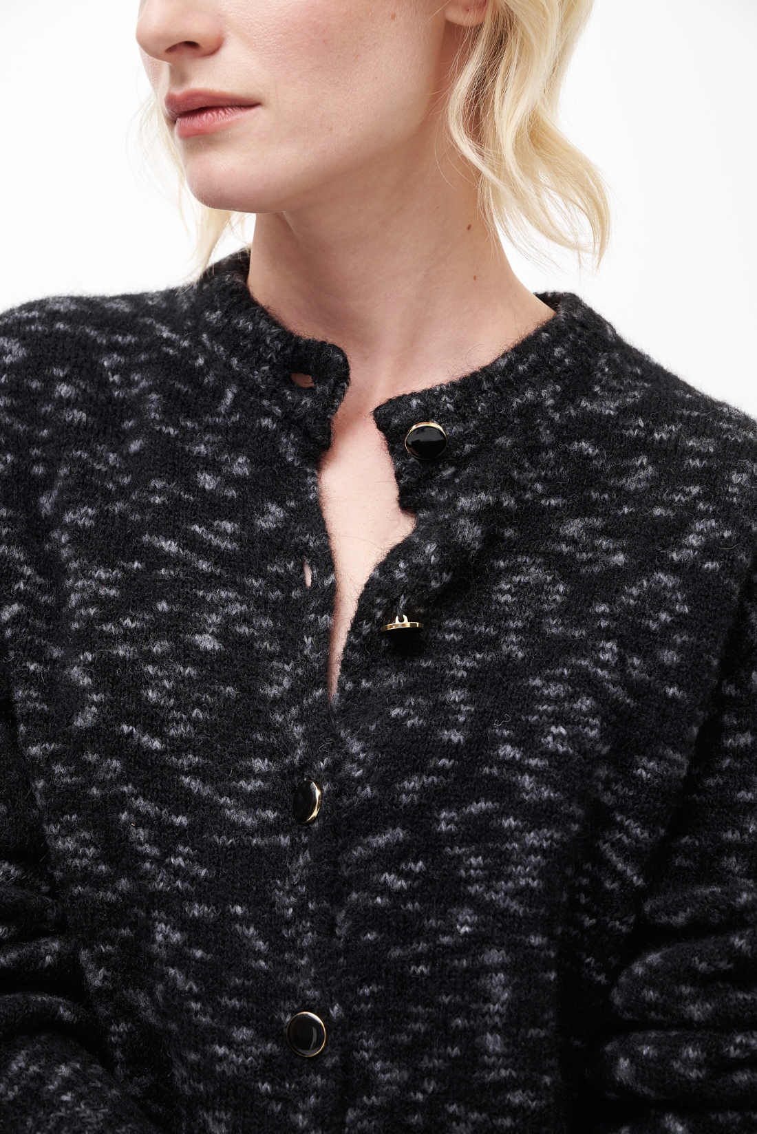 ROSEANNA Кардиган BOBBY из меланжевой шерсти альпака с рукавами-буфами оттенка антрацит