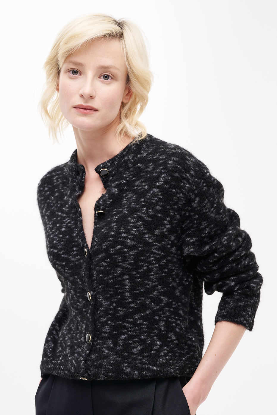 ROSEANNA Кардиган BOBBY из меланжевой шерсти альпака с рукавами-буфами оттенка антрацит