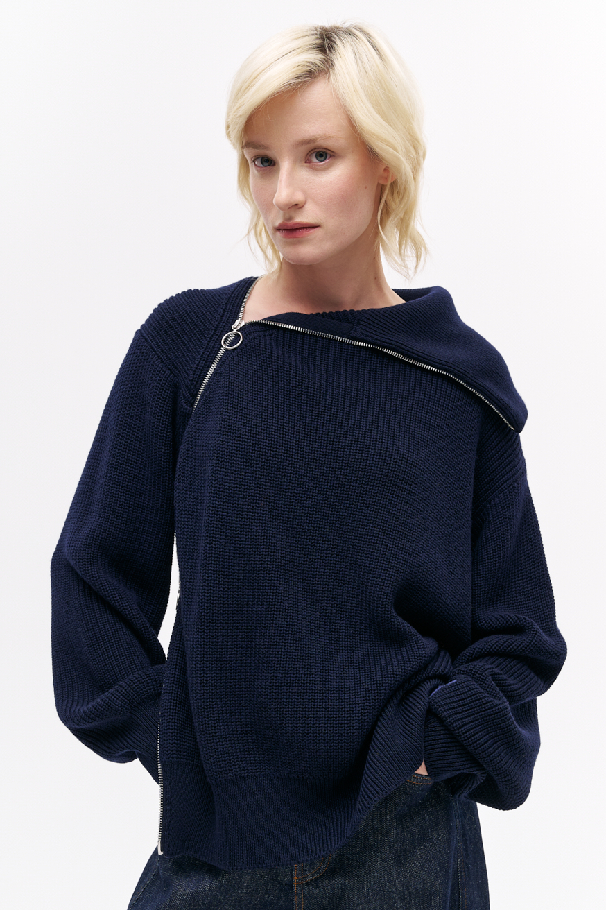 ROSEANNA Свитер ZIP из шерсти тонкого кручения с рисунком а английскую полоску с асимметричной застежкой на молнии