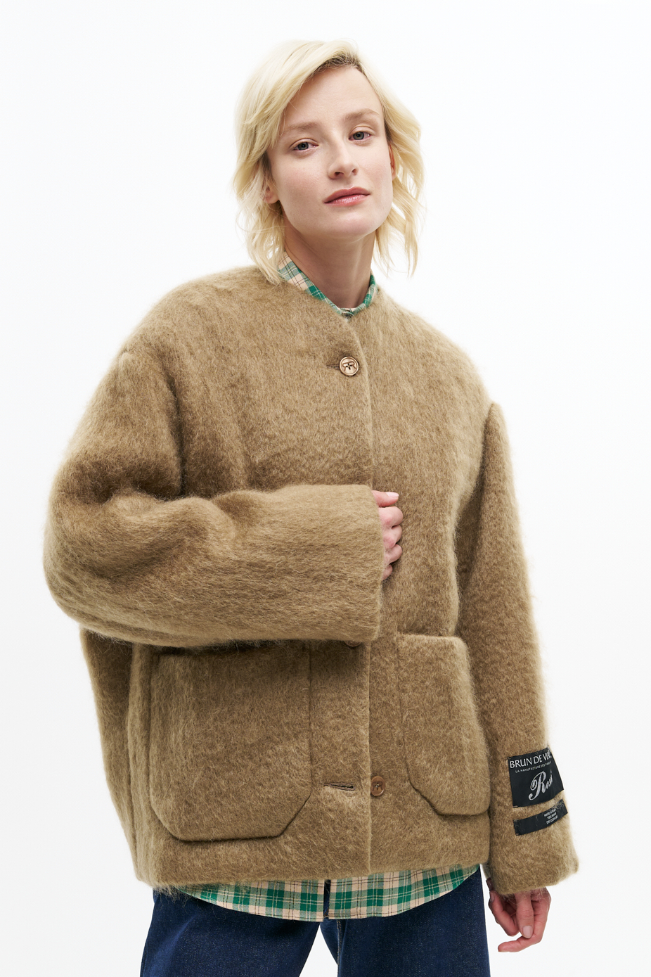 ROSEANNA Бомбер MILLER с накладными карманами из воздушного мохера Maison Brun de Vian-Tiran оттенка оливы. Limited edition
