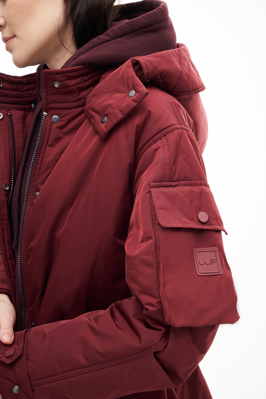 OOF WEAR Парка на регулируемой кулиске с капюшоном из технологичного нейлона оттенка бордо