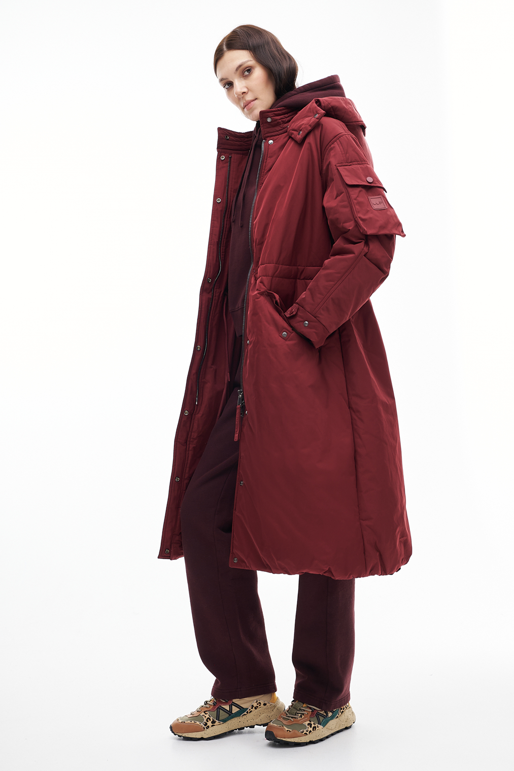 OOF WEAR Парка на регулируемой кулиске с капюшоном из технологичного нейлона оттенка бордо