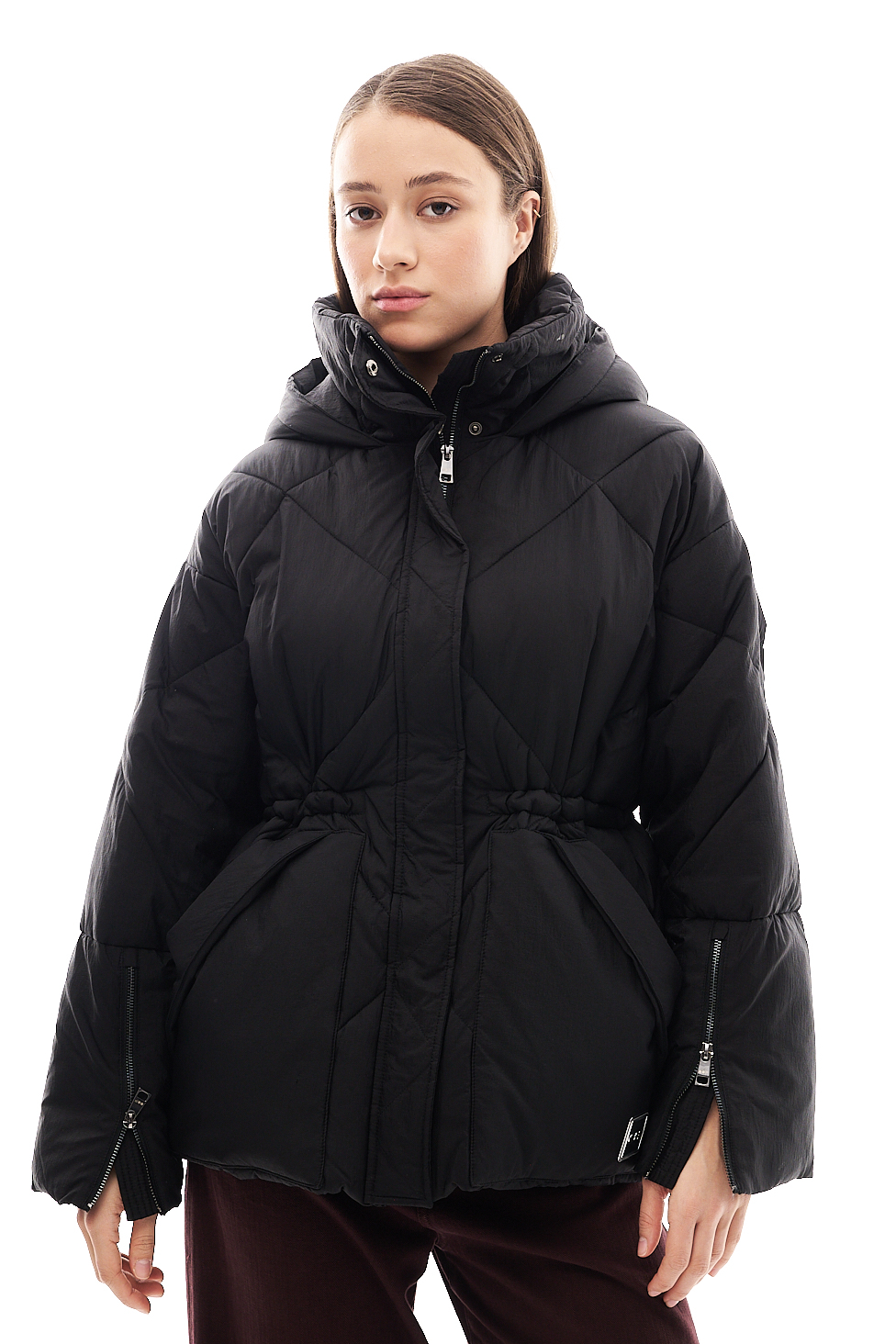 OOF WEAR Пуховик средней длины на регулируемой кулиске из технологичного нейлона черного цвета