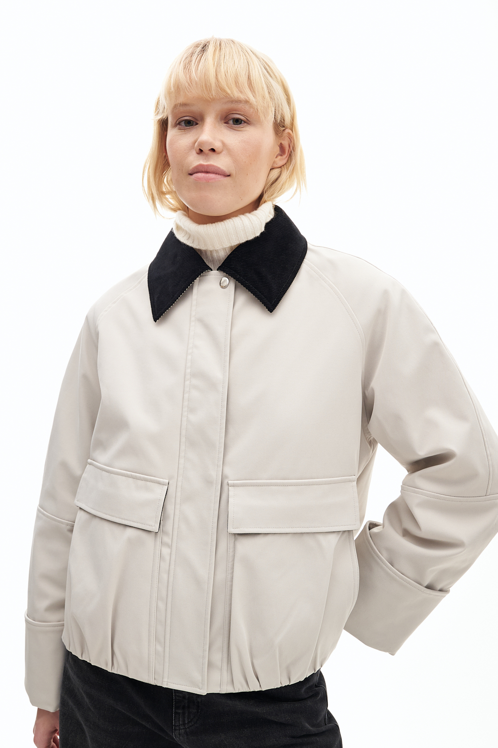 OOF WEAR Кутка-бомбер из плотного габардина оттенка экрю с контрастным кордовым воротничком