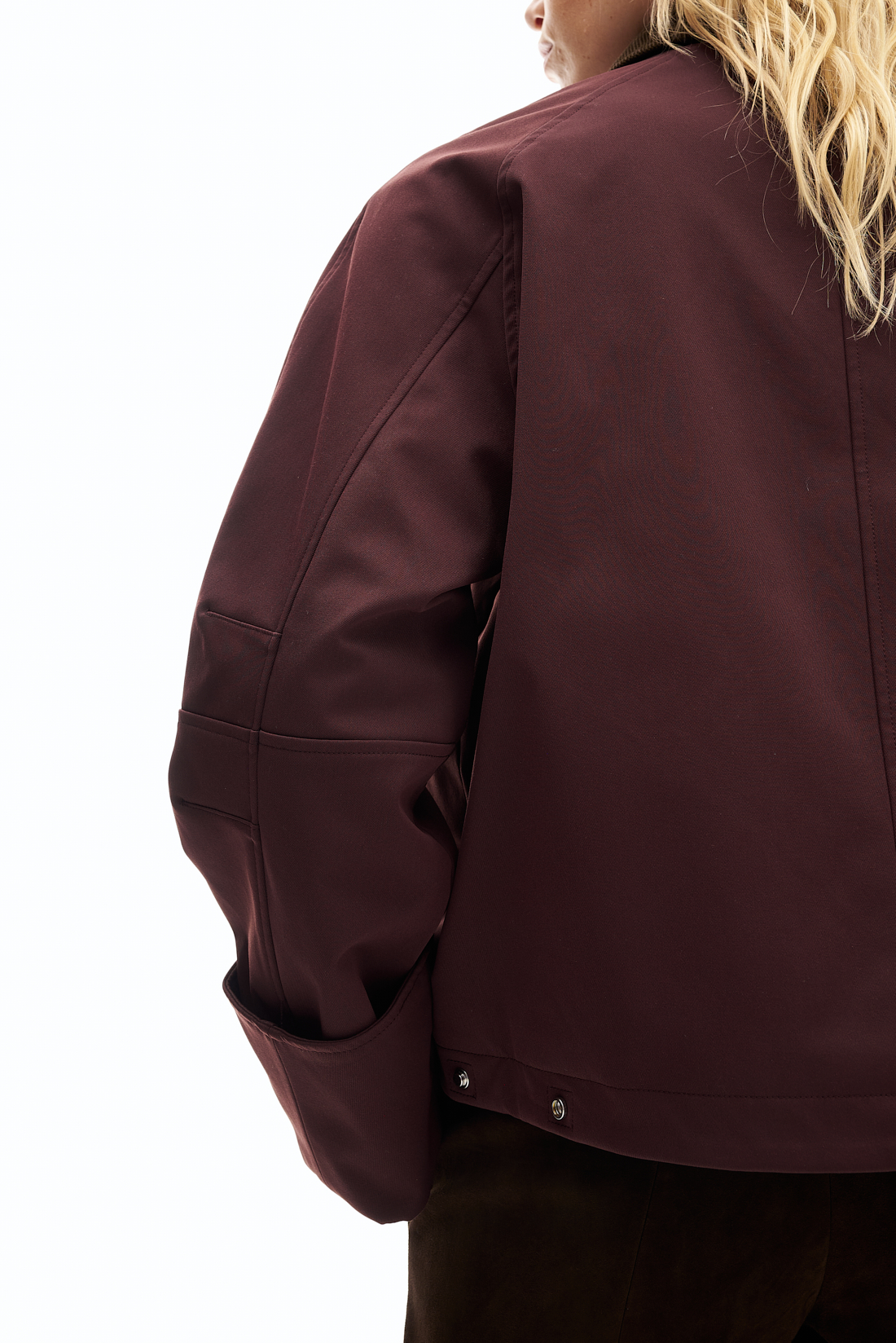 OOF WEAR Кутка-бомбер из плотного габардина винного оттенка с контрастным кордовым воротничком