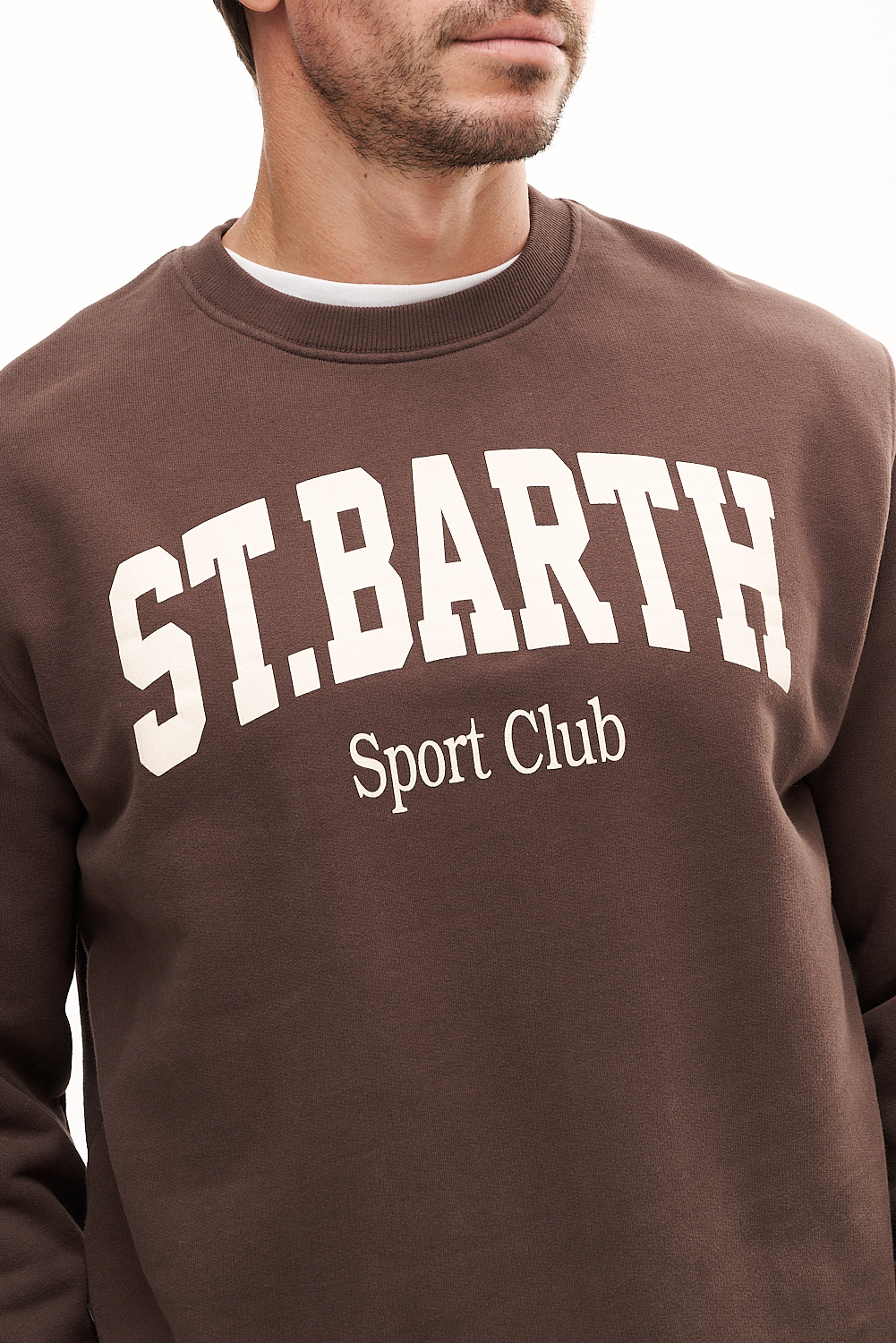 MC2 SAINT BARTH  Свитшот из зимнего футера оттенка какао с фирменным принтом