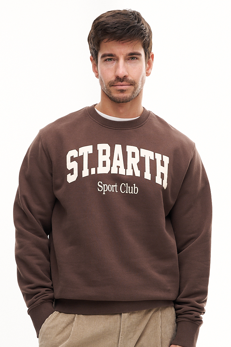 MC2 SAINT BARTH  Свитшот из зимнего футера оттенка какао с фирменным принтом