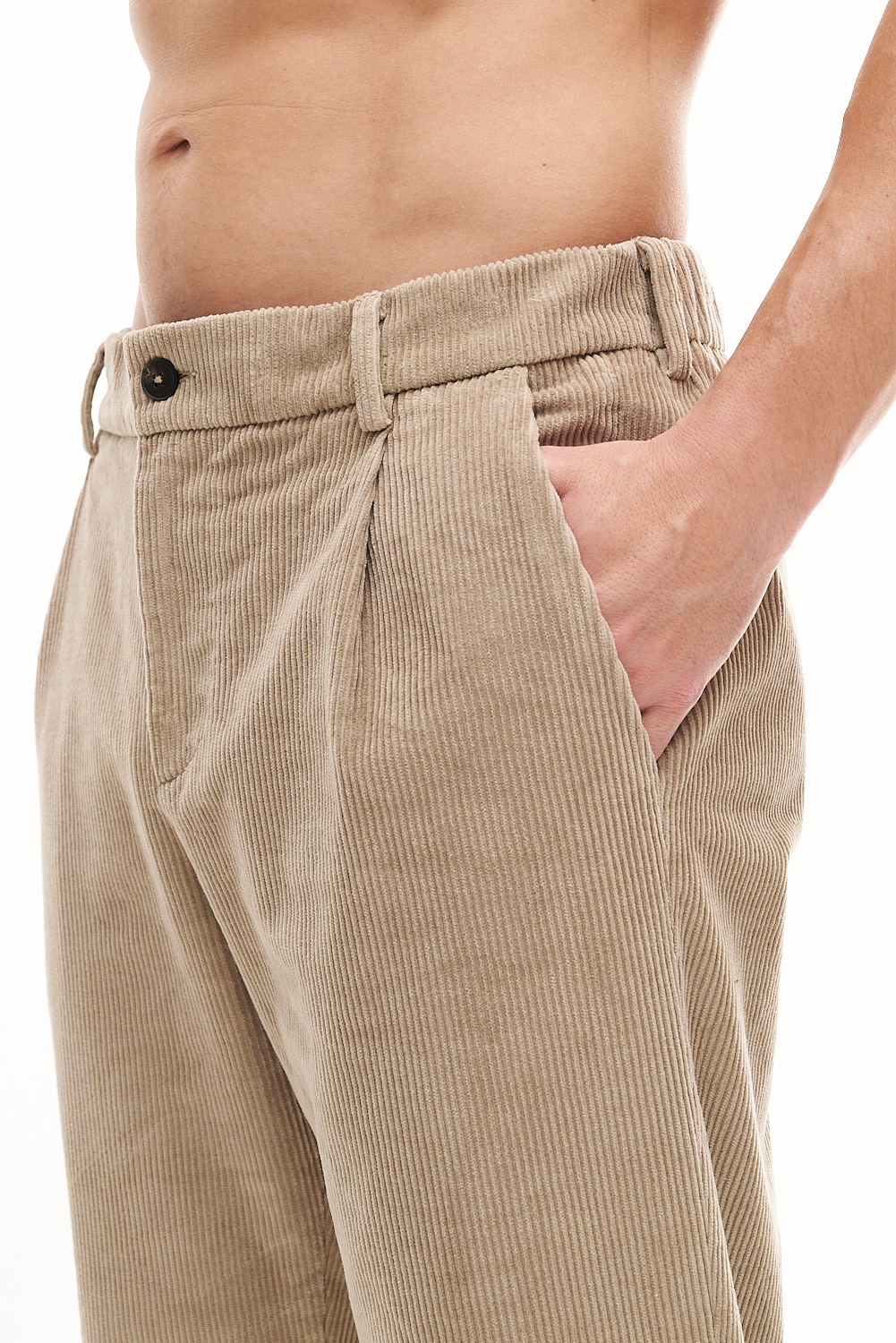 MC2 SAINT BARTH  Брюки-чино из вельвета оттенка беж с эластичной вставкой по линии пояса и шнурком