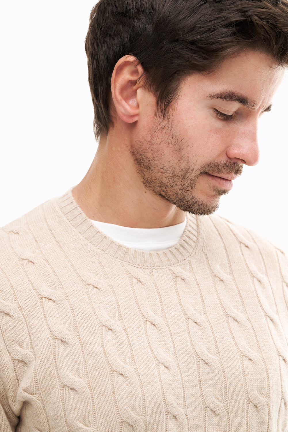 MC2 SAINT BARTH  Пуловер с рисунком в косы из премиальной шерсти песочного оттенка