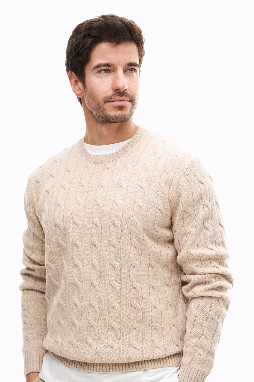 MC2 SAINT BARTH  Пуловер с рисунком в косы из премиальной шерсти песочного оттенка