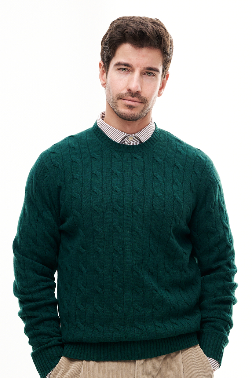 MC2 SAINT BARTH  Пуловер с рисунком в косы из премиальной шерсти оттенка british green