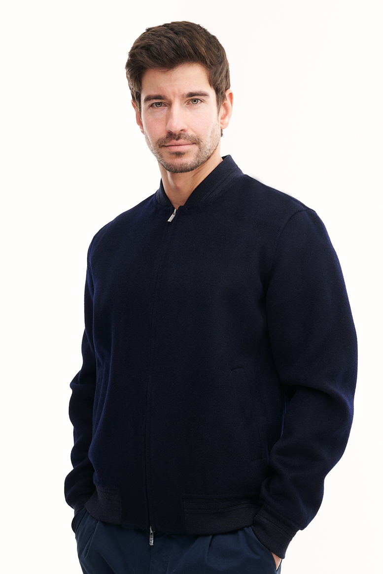 MC2 SAINT BARTH Пальтовый бомбер из двухслойной шерсти handmade оттенка navy blue