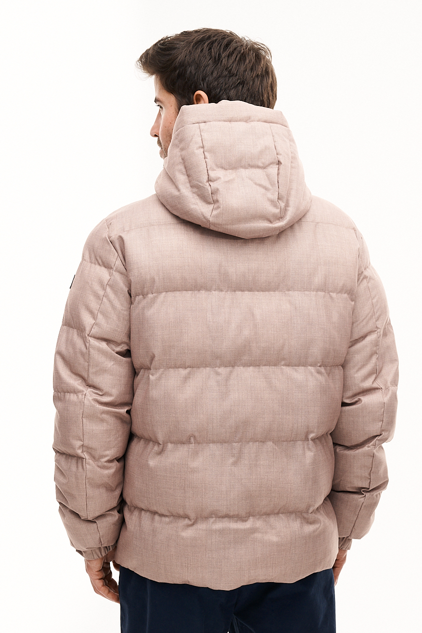 MC2 SAINT BARTH Пуховик с прямой стежкой и капюшоном из технологичного нейлона фактуры под кашемир песочного оттенка