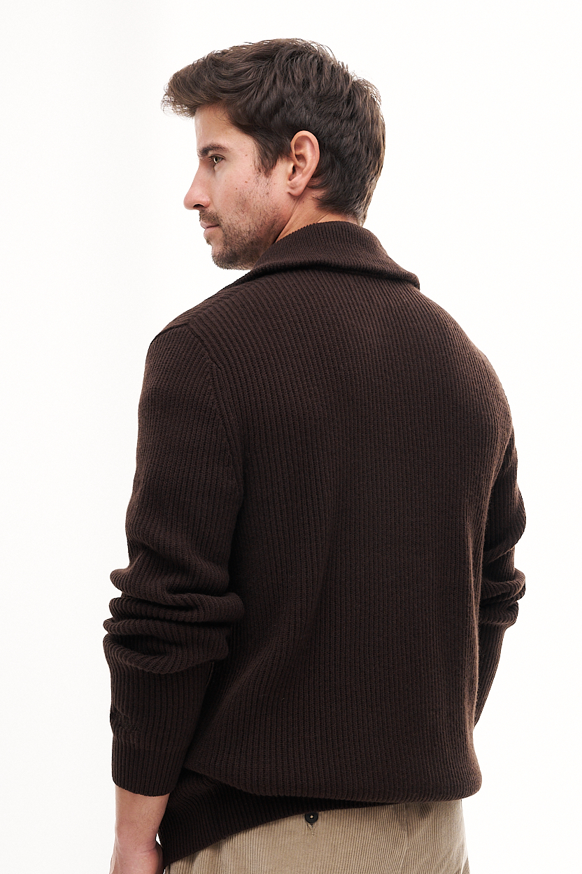 MC2 SAINT BARTH  Кардиган крупной вязки с воротником стойкой из премиальной шерсти оттенка горького шоколада