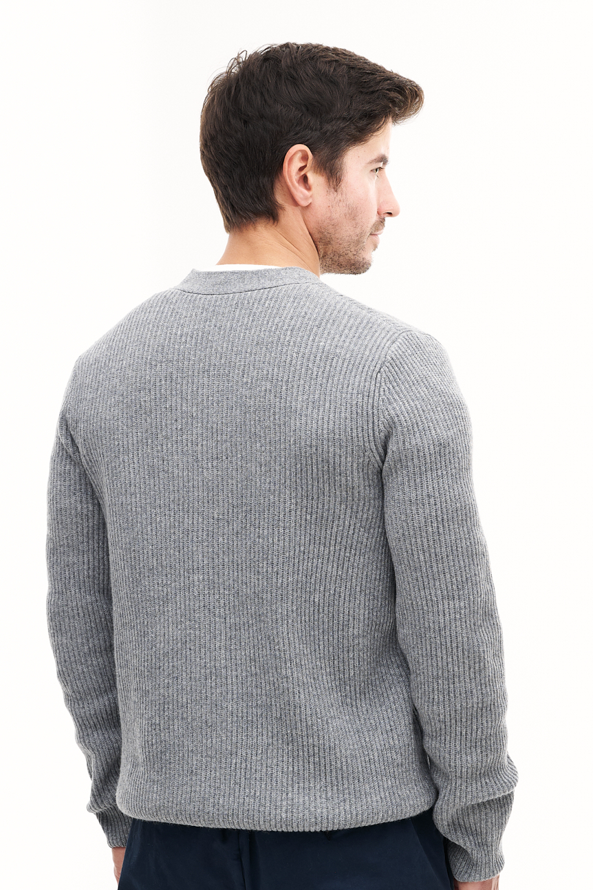 MC2 SAINT BARTH Кардиган крупной вязки с V-образной горловиной из премиальной шерсти оттенка серый меланж