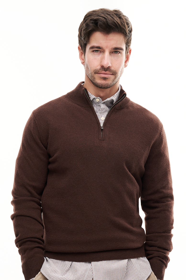 MC2 SAINT BARTH  Пуловер с воротником стойкой с застежкой на молнии из овечьей шерсти оттенка горького шоколада