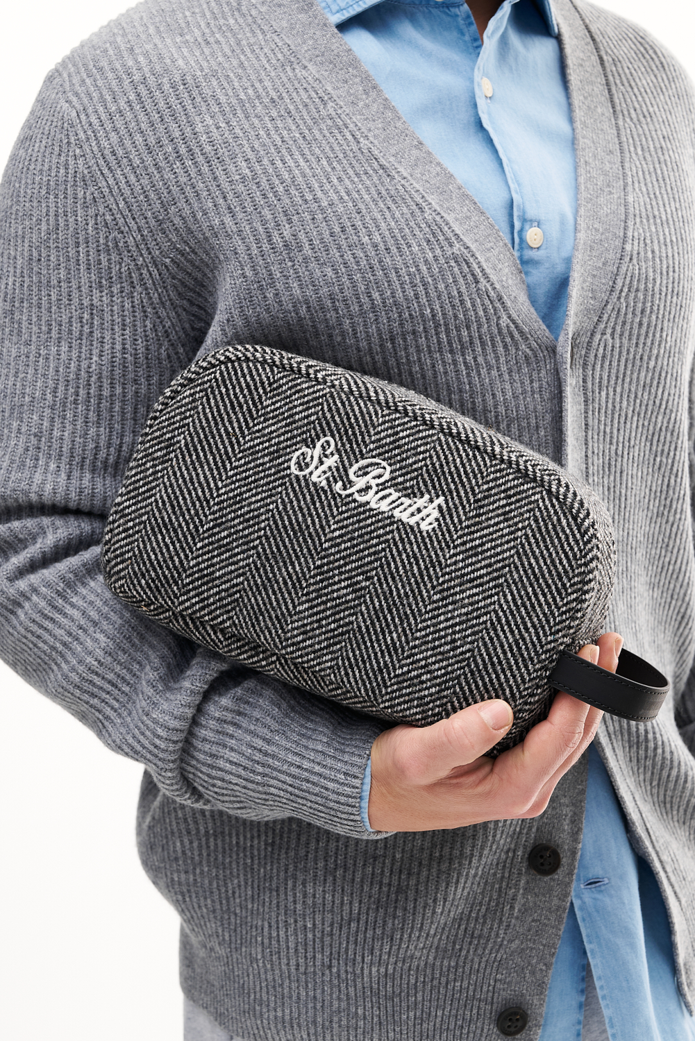 MC2 SAINT BARTH  Косметичка дорожная из твидовой шерсти с рисунком ‘елочка’