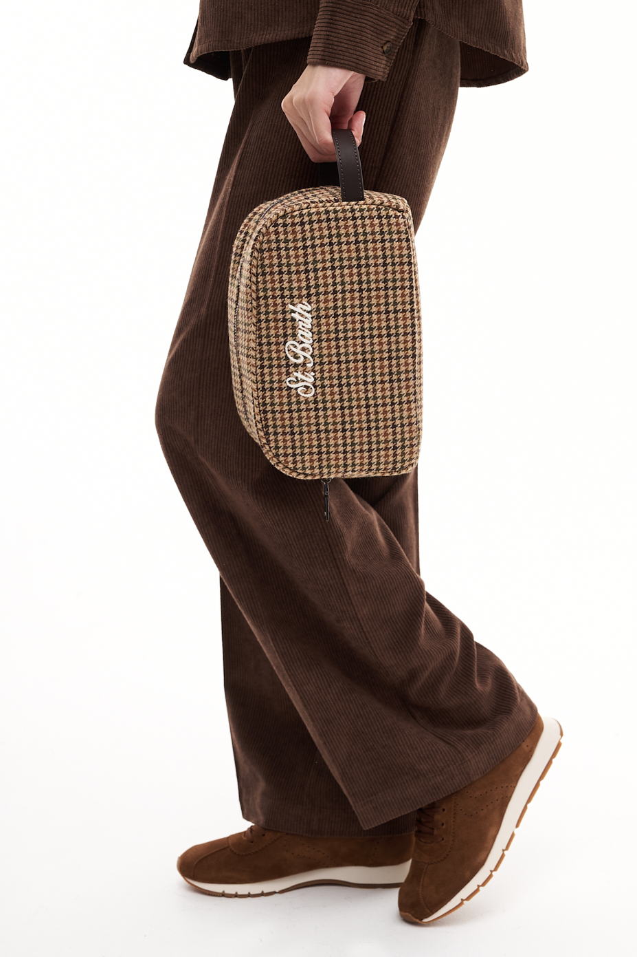 MC2 SAINT BARTH  Косметичка дорожная из твидовой шерсти с рисунком ‘гусиная лапка’