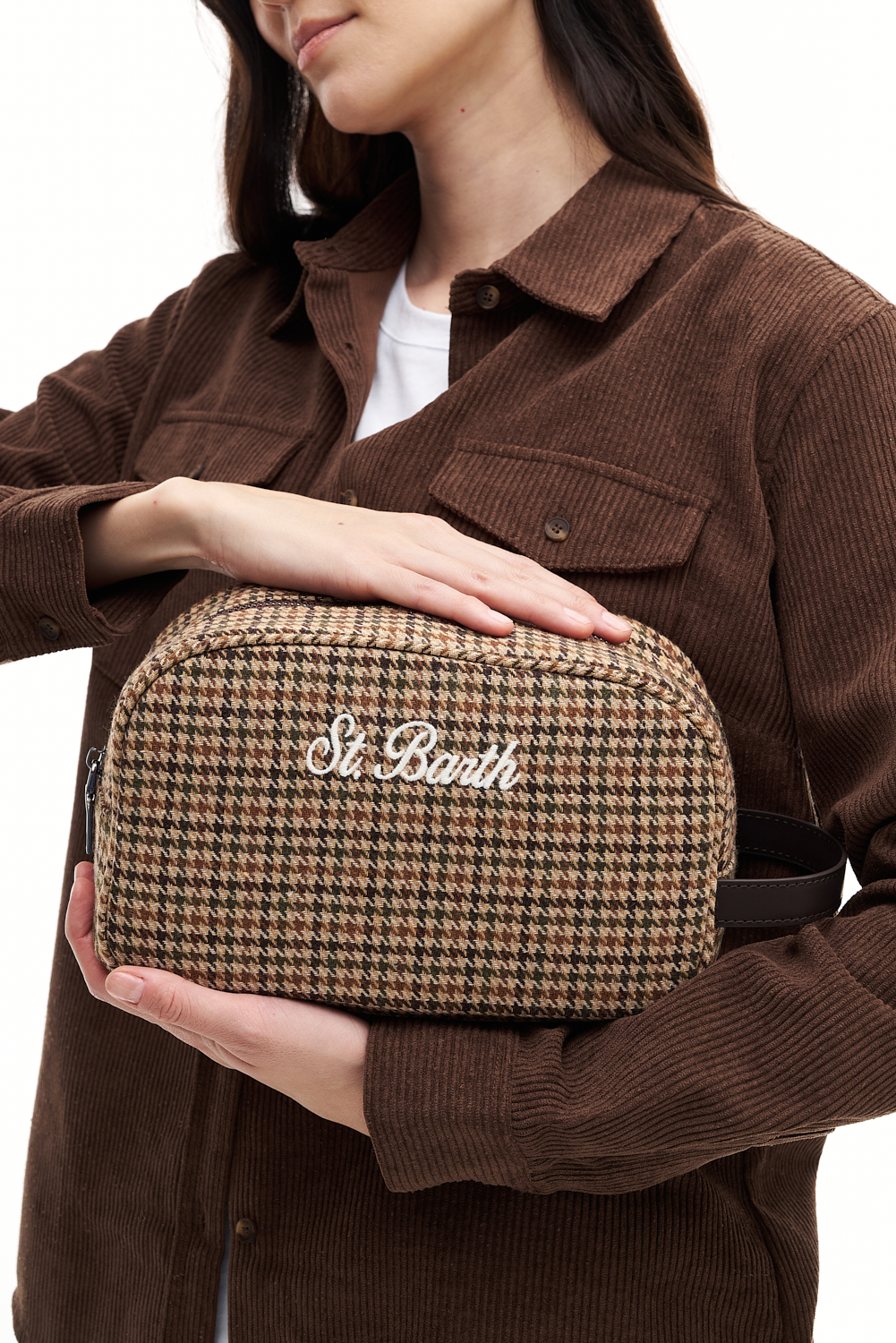 MC2 SAINT BARTH  Косметичка дорожная из твидовой шерсти с рисунком ‘гусиная лапка’