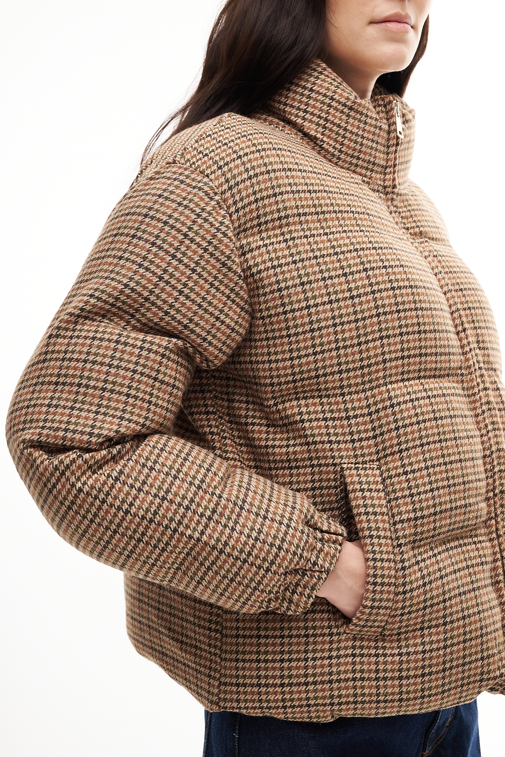 MC2 SAINT BARTH  Пуховик с прямой стежкой и воротником стойкой из технологичного нейлона флисовой фактуры с рисунком  «pied-de-poule»