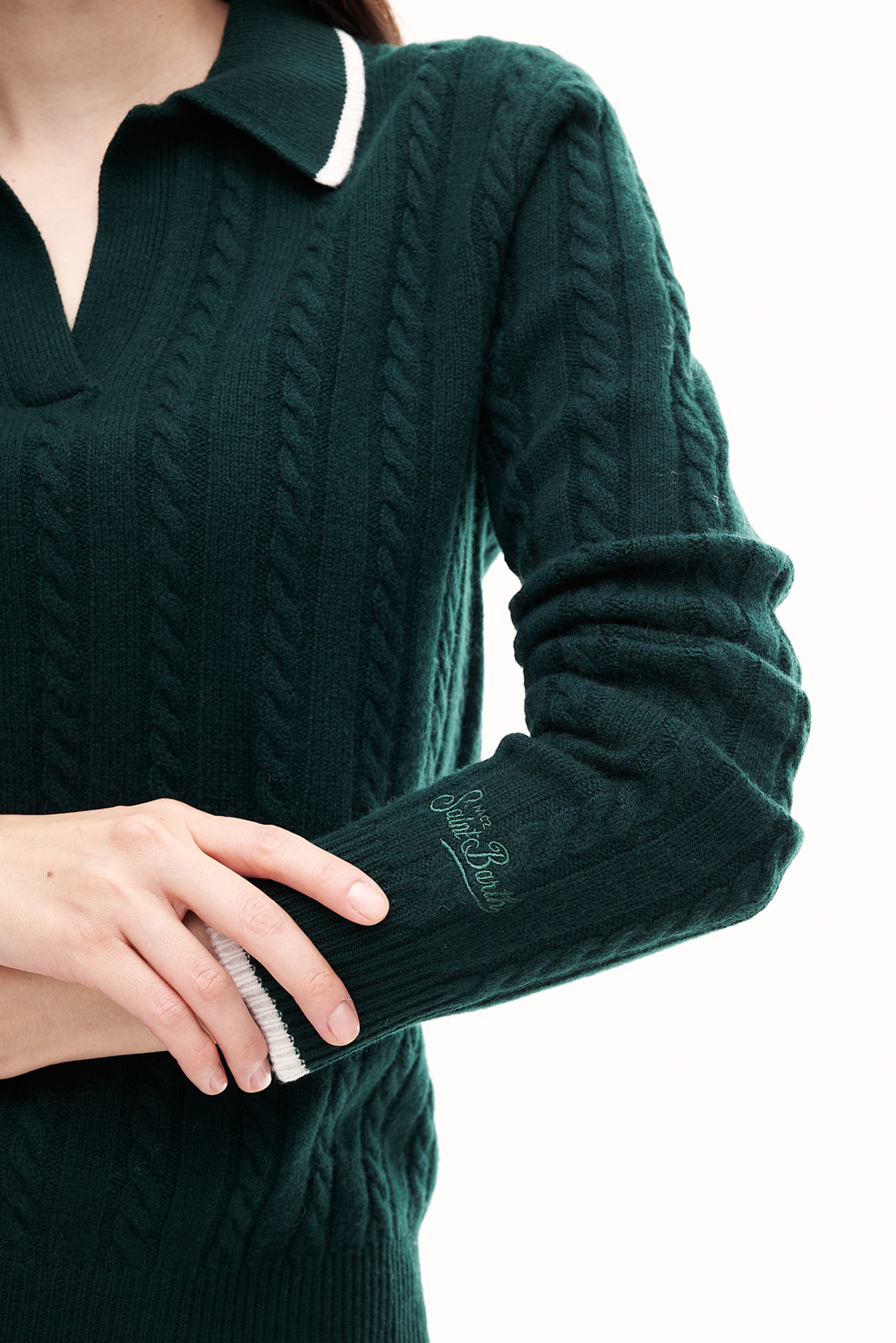 MC2 SAINT BARTH  Поло с рисунком в косы из премиальной шерсти оттенка «British green»