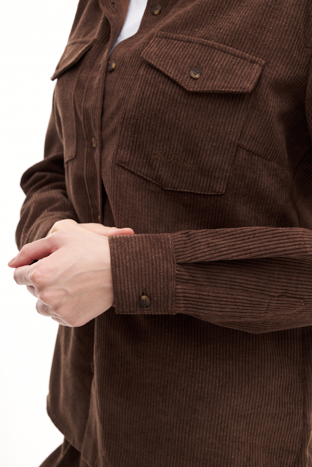 MC2 SAINT BARTH  Рубашка полуприталенного кроя из фактурного кордового вельвета оттенка teddy
