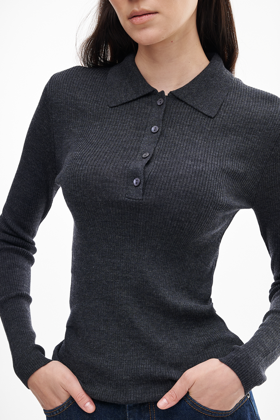 MC2 SAINT BARTH Поло из трикотажа в  рубчик из супертонкой шерсти премиум оттенка графит