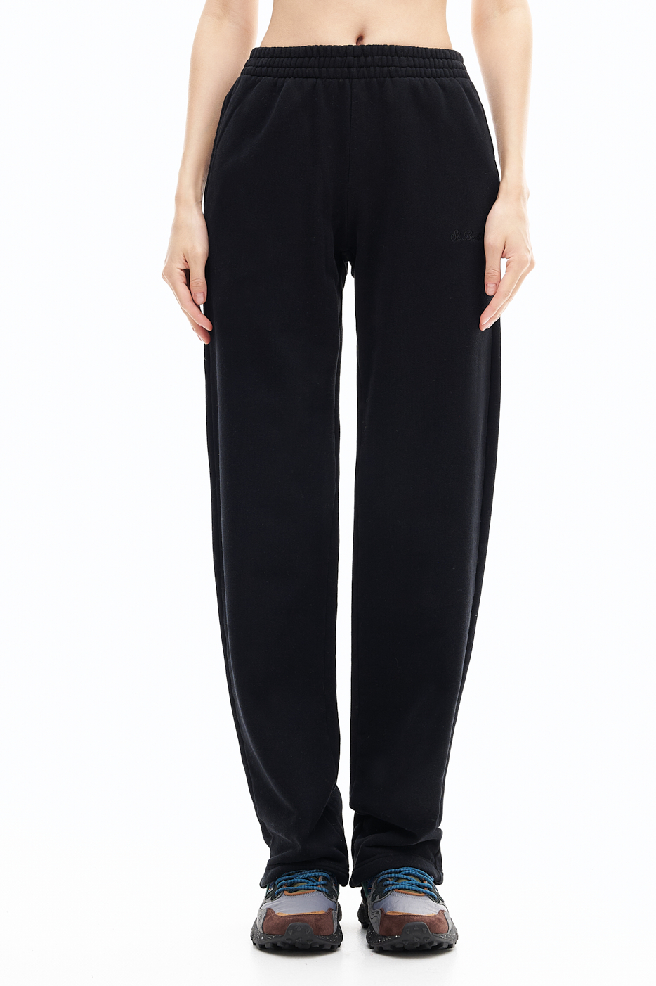 MC2 SAINT BARTH Брюки прямого кроя из зимнего футера черного цвета